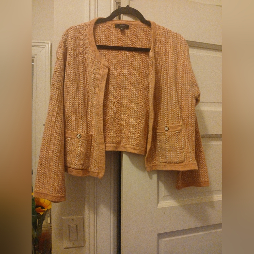 J. Crew Cotton Knit Lady Jacket Cardigan- Womens Medium Pink & White